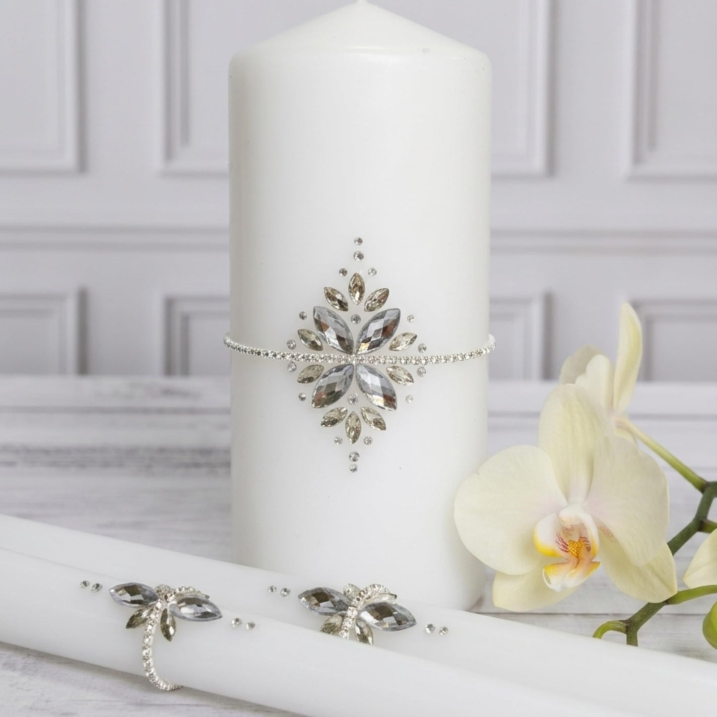 Magik Life Unity Candle Set - Wedding Ceremony & Reception – 6” Pillar & Two 10” Taper Candles – Long Burning Unity Candles for Marriage Ritual – Handmade in USA –White|Cristal|Classic