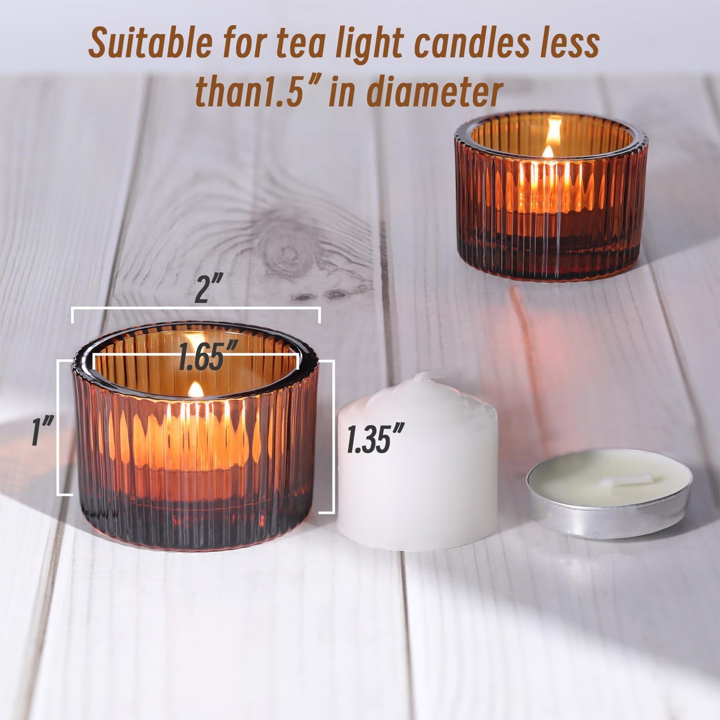 Lanttu Tealight Candle Holder Set of 12, Amber Small Votive Candle Holders for Table Centerpiece,Glass Tea Light Candles Holder for Party&Home,Wedding Decor