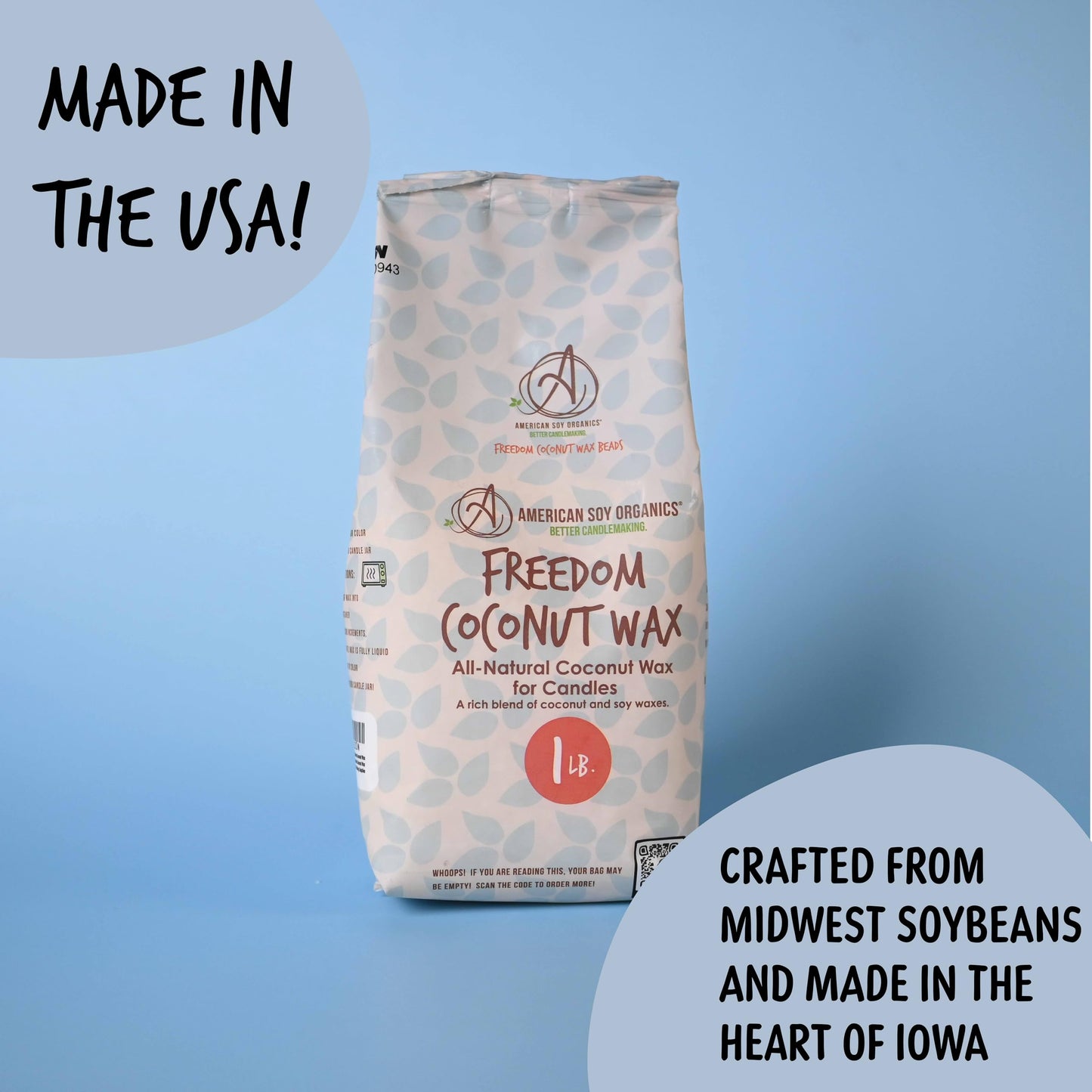 American Soy Organics 1 lbs Freedom Coconut Soy Wax Beads for Candle Making - Natural Candle Making Supplies - Paraffin-Free,Beeswax-Free Coconut Candle Wax for Container Candles,Tealights,Wax Melts