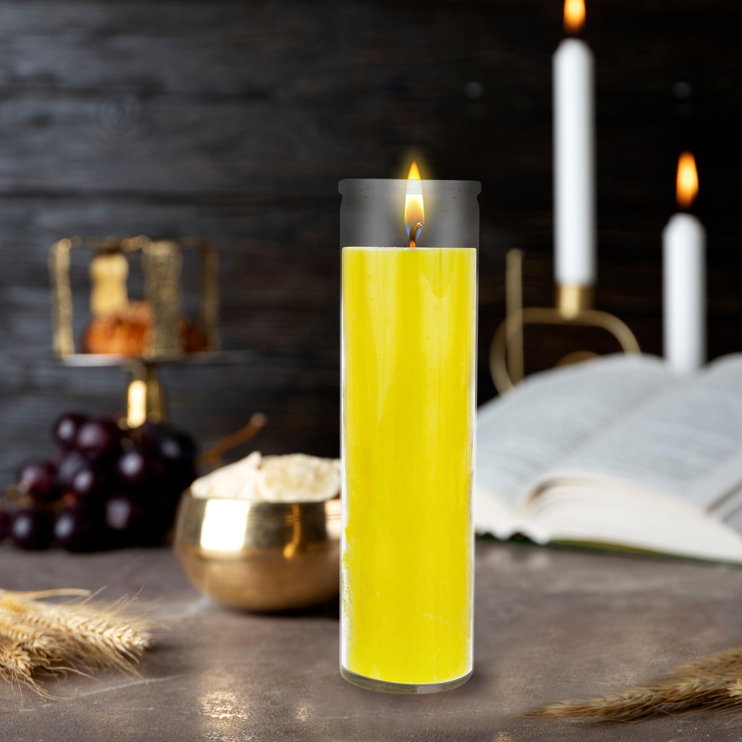Mega Candles 3 pcs Unscented Yellow 7 Day Glass Container Devotional Prayer Candles, Premium Wax Candle 2 Inch x 8 Inch, Sanctuary, Vigils, Prayers, Blessings, Religious, Memorials, Remembrance