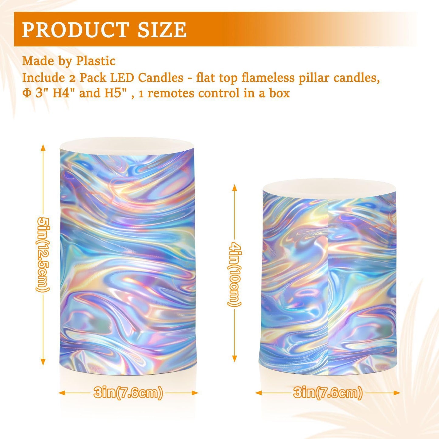 ALAZA Holographic Pattern Flameless Candles, LED Pillar Candles with Remote Timer, Battery Operated Candles Set of 2