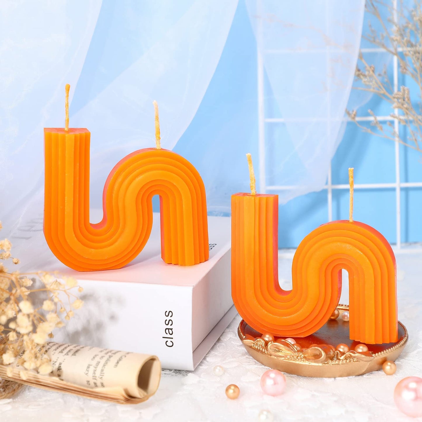 Tondiamo 2 Pcs Aesthetic Candles Twist Shaped Aesthetic Candles Cool S Shape Minimalist Geometric Shaped Soy Wax Scented Art Decorative Handmade for Wedding Birthday Gift(Orange)