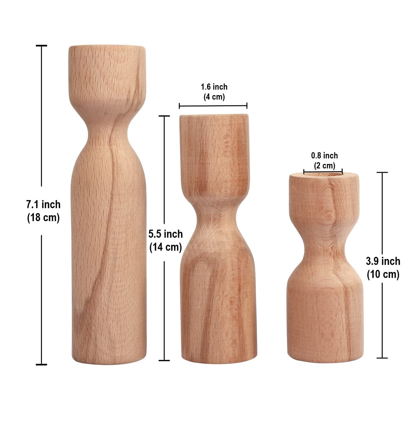 DUHALINE Wooden Candle Pillar Holder Set of 3,Rustic Farmhouse Candle Holder,Handmade Candlestick Holder, Wood Candle Holders, Console Table Decoration Pieces, Luxury Fireplace Candle Holder