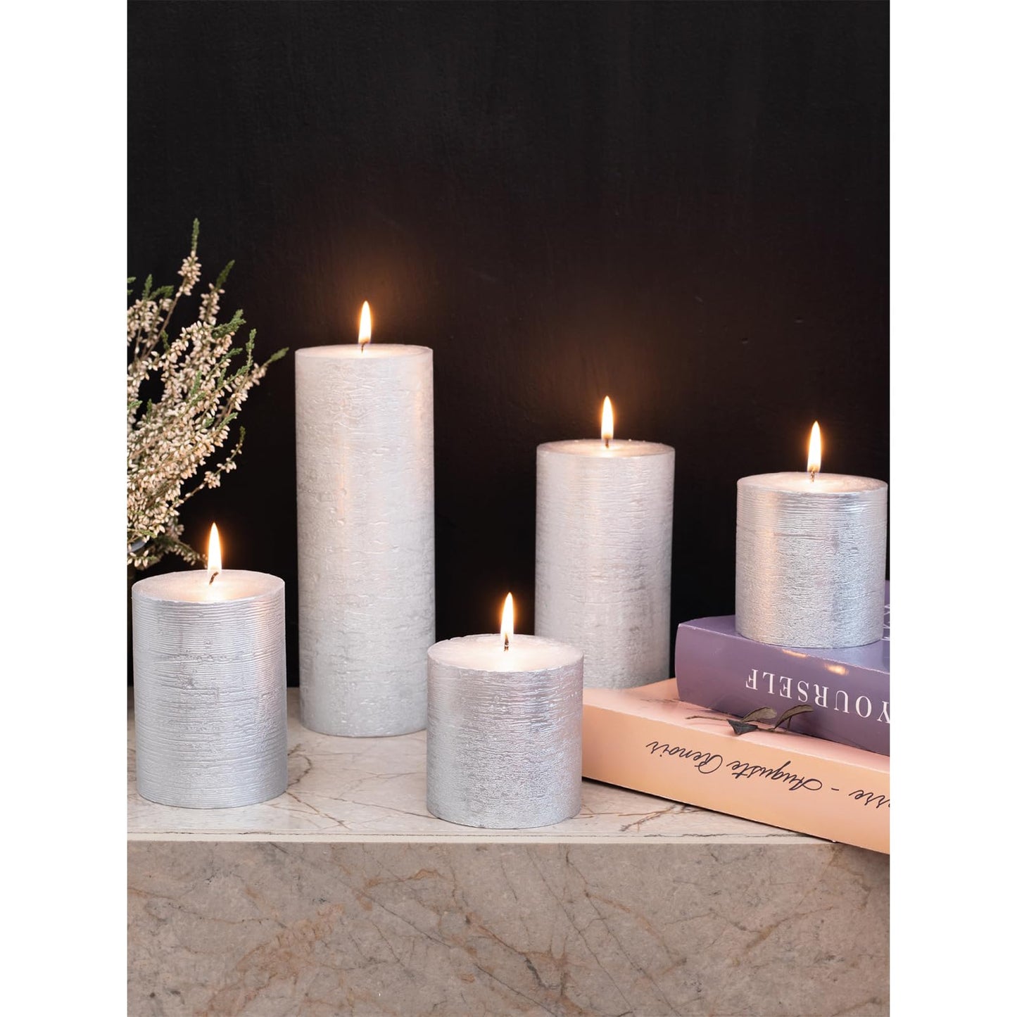 CANDWAX 3x4 inch Pillar Candles Set of 3 – Unscented Dripless Silver Candles for Event Decor, Weddings, Home Use