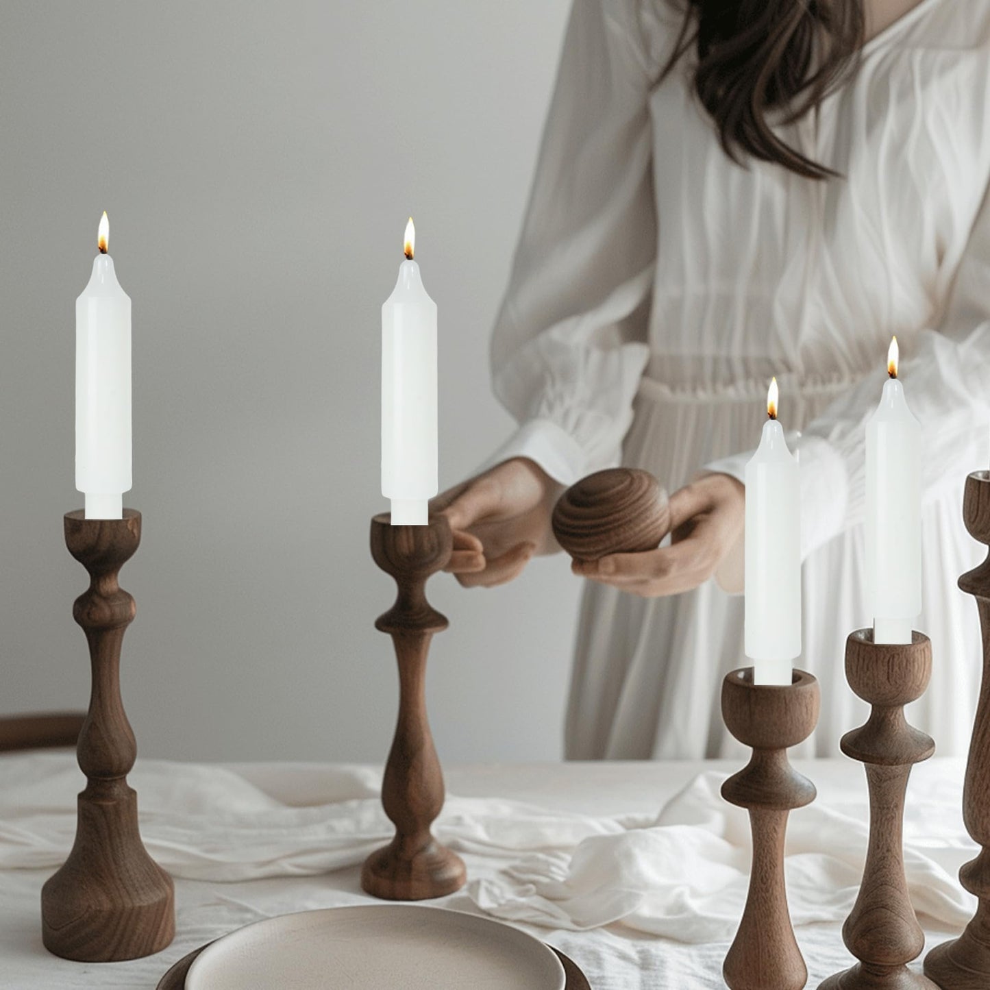 LPUSA White Short Taper Candles 6 inch Candle Sticks Unscented Dinner Candle Dripless for Home Decor,Christmas Table Decor,Weddings Festive Party Women Gifts,Set of 4