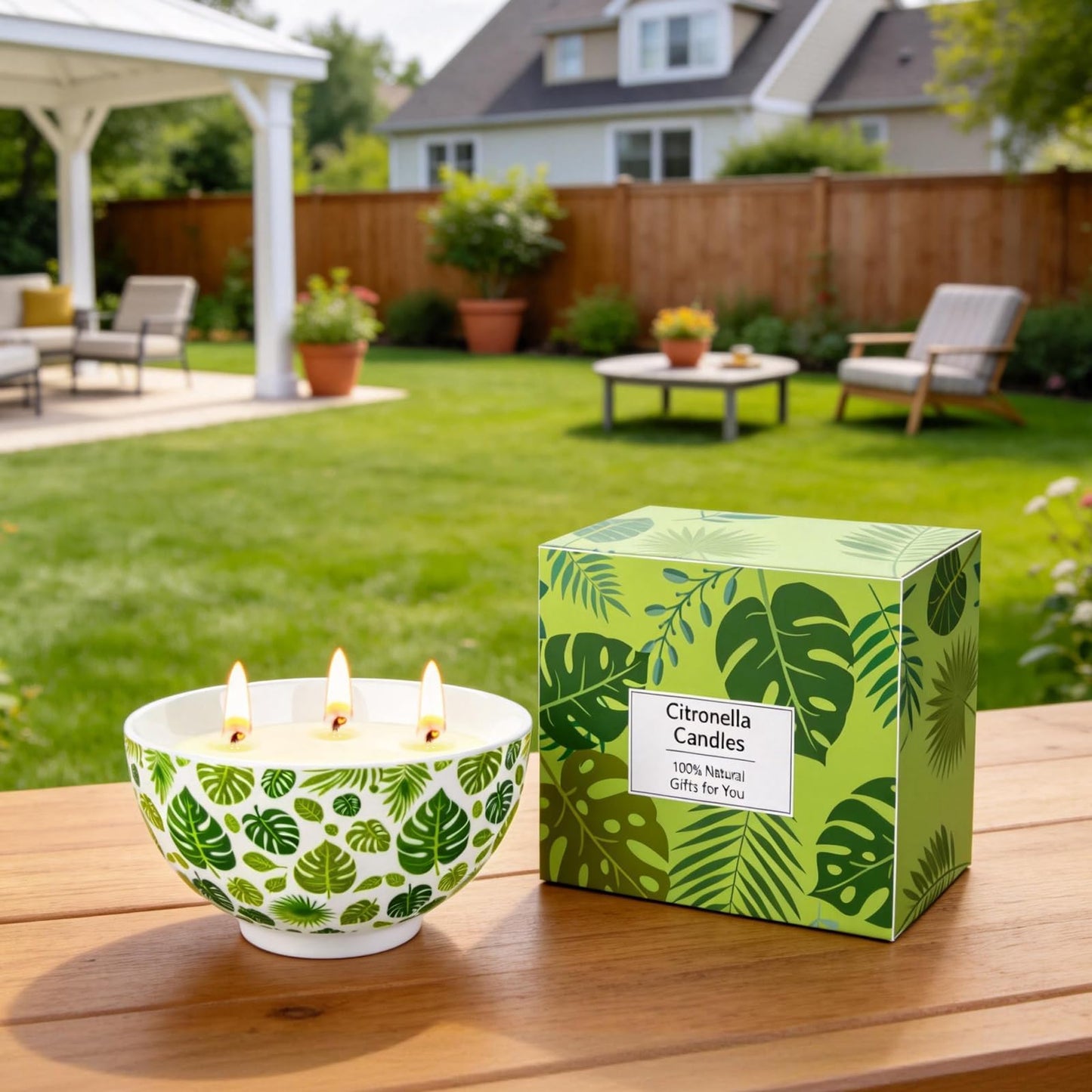 Citronella Candles Outdoor, 3 Wick Citronella Candle for Patio with Natural Soy Wax, 40 Hours Long Lasting Burn, Indoor and Outdoor Candles for Backyard, Garden, Camping, Balcony, and Summer Party