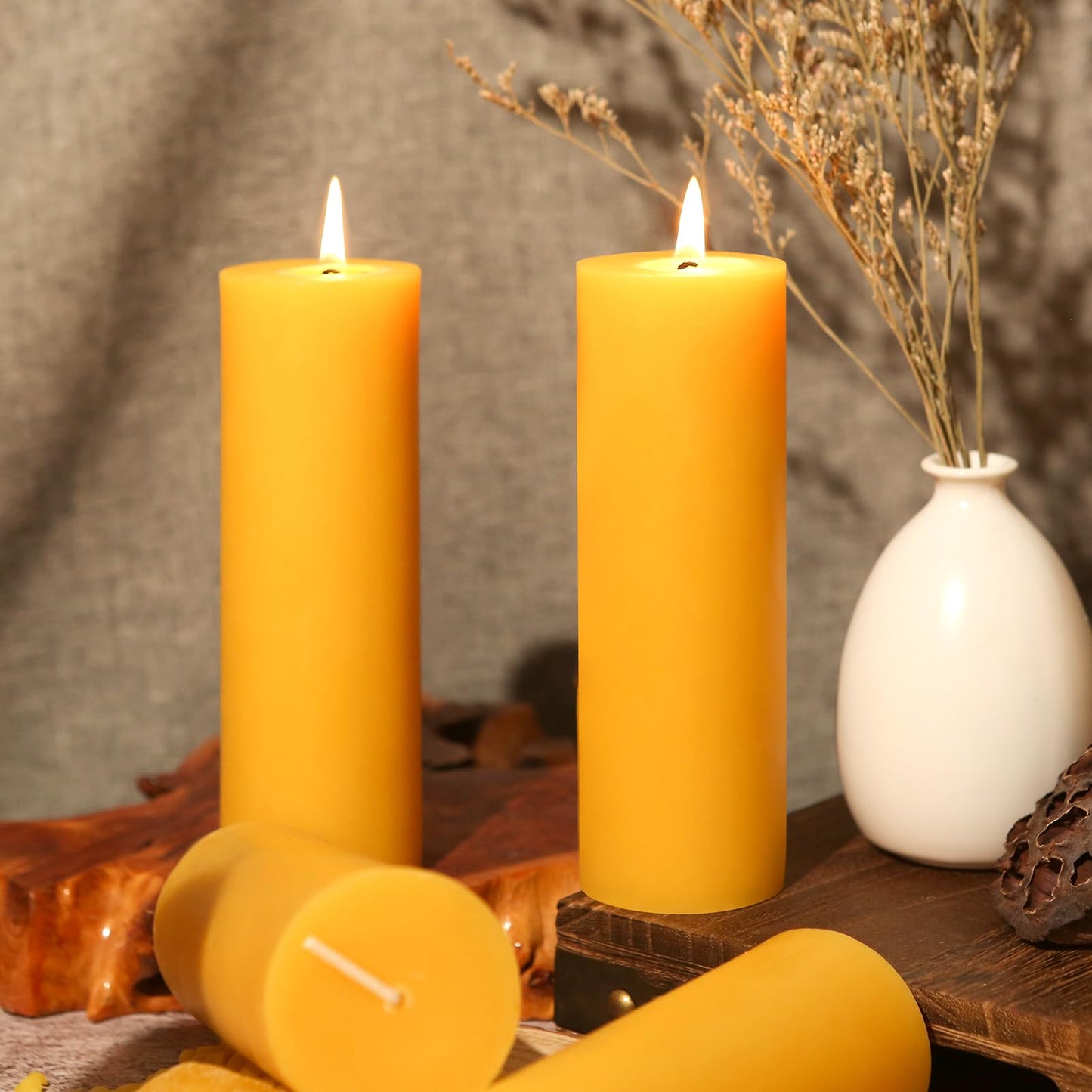 3 Pack Natural Beeswax Pillar Candles 2x6in,360 Hours Long Burning Unscented Beeswax Candles,100% Pure Bees Wax Candles for Home,Emergency,Dripless Pillar Candle Bulk