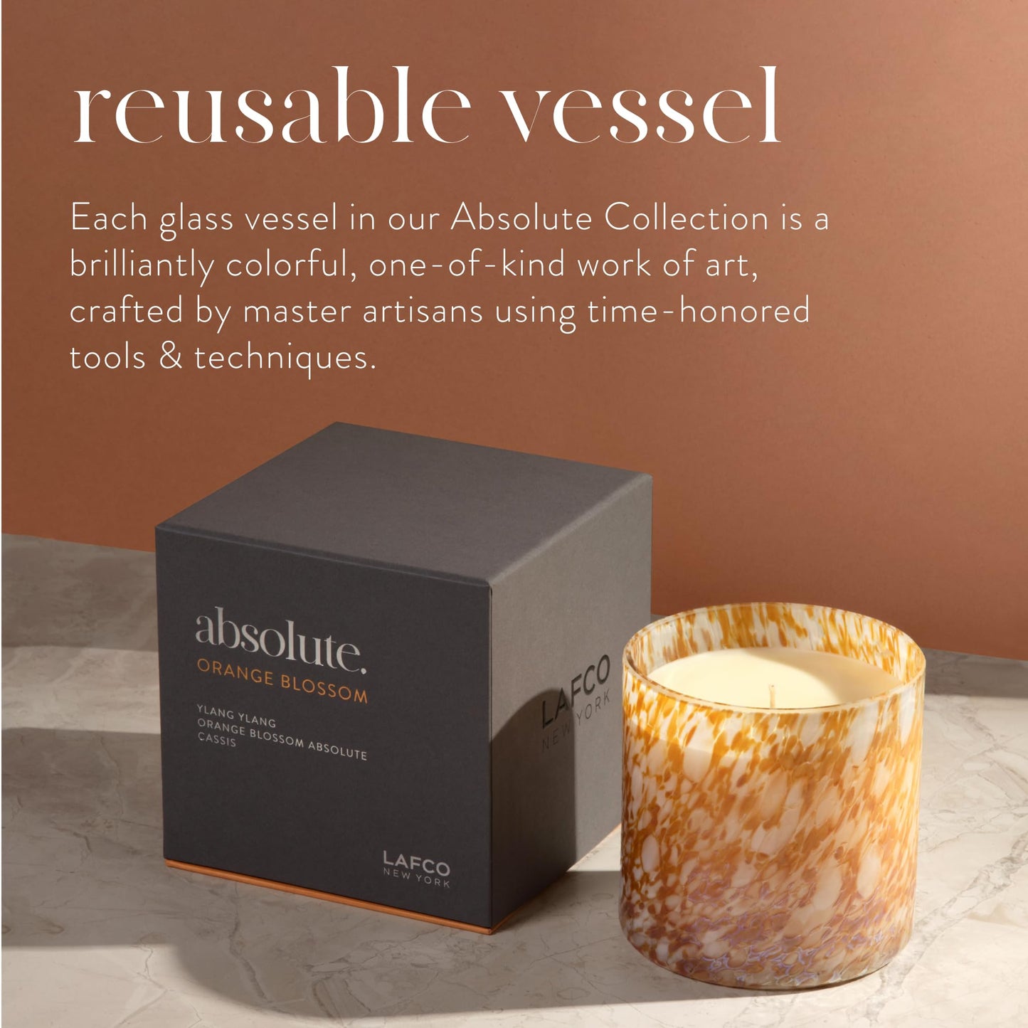 LAFCO New York Signature Candle, Orange Blossom - 15.5 oz - 90-Hour Burn Time - Reusable, Hand Blown Glass Vessel - Made in The USA