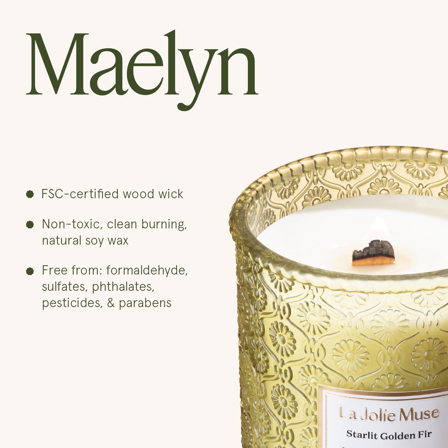 LA JOLIE MUSE Starlit Golden Fir Candle – Pine, Cedarwood, Fir Balsam | 19 oz Large Wooden Wick Candle | Natural Soy Wax | 90 Hours Clean Burn | Gift-Ready for Hosts & Gatherings