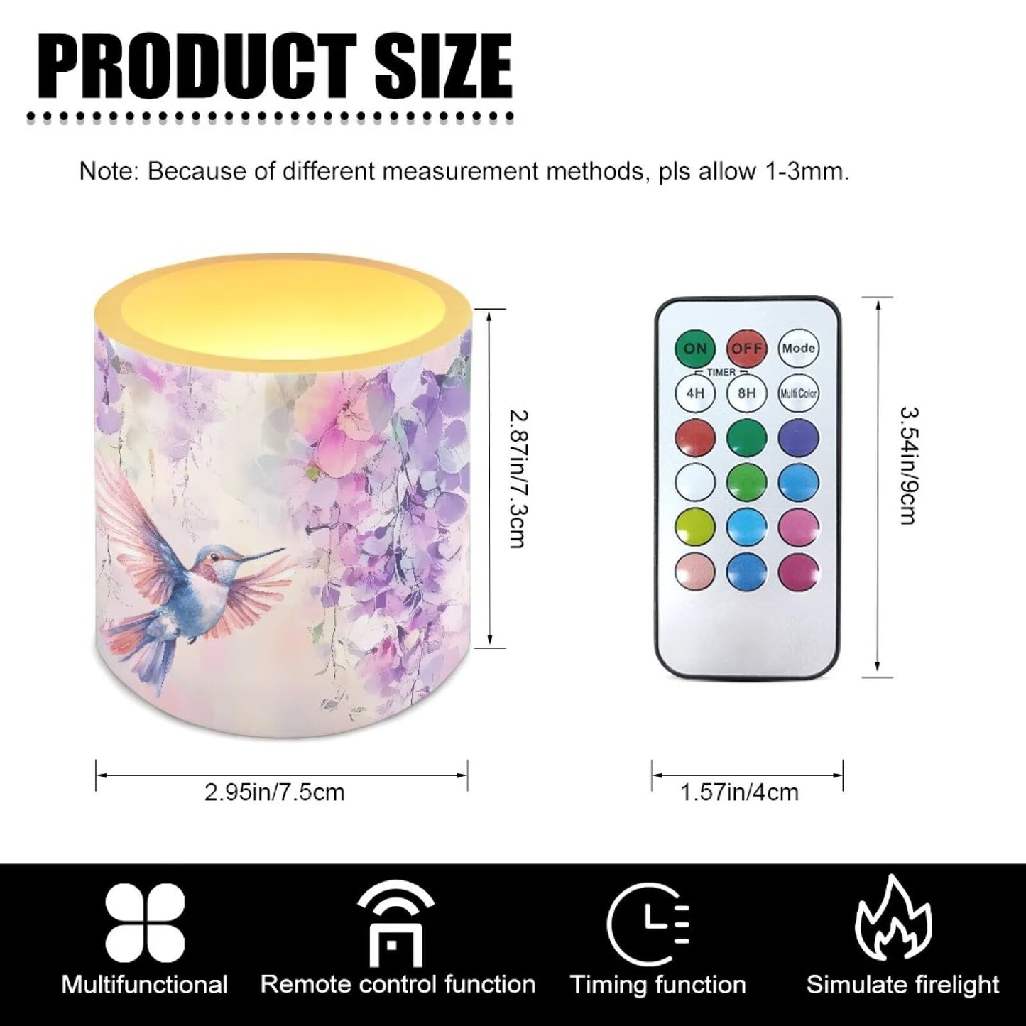 NETILGEN Purple Floral Hummingbird Flameless LED Candles Pack of 4 Color Changing Battery Operated Flickering LED Pillar Candles with Remote Timer Control