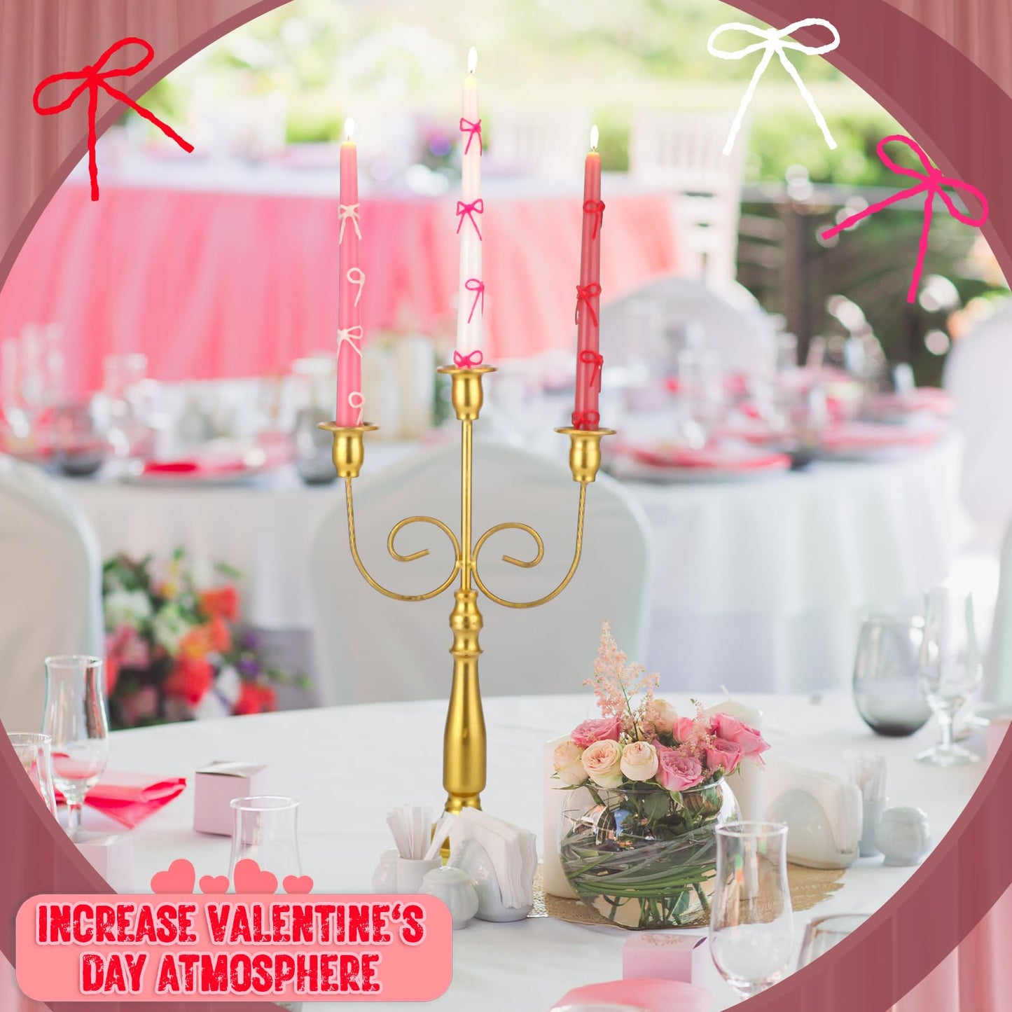 Conelist 12 Set Pink Bow Taper Candles Coquette Birthday Decoration Candles Pink Candlesticks with Wax Stick for Bridal Shower Wedding Dinner Decorations for Birthday Anniversary Party