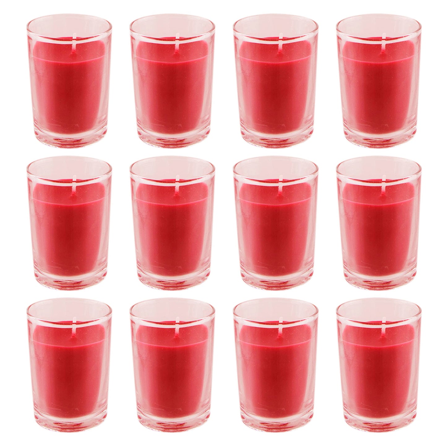 Mega Candles 12 pcs Unscented Glass Red Container Candle, Votive Candles 12 Hour Burn Time 2 Inch x 2.5 Inch, Home Décor, Wedding Receptions, Occasions, Events, Festivities, Meditations, Altar