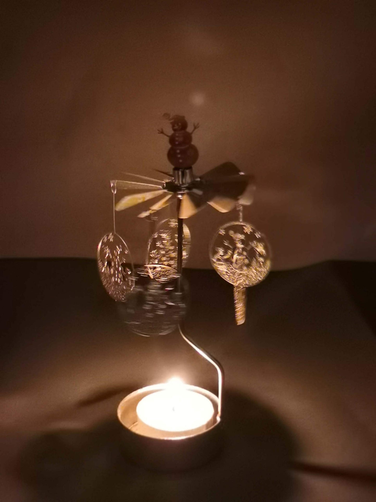 Rotary Candle Holder Spinning Candleholder Metal Small Gift (Snowman)