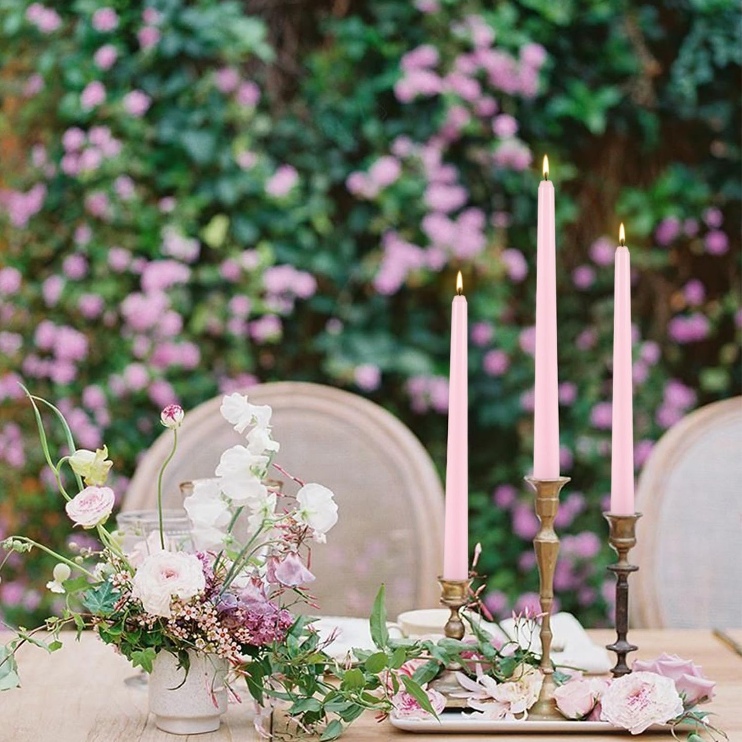 10 Inch Pink Taper Candles Set of 24,Unscented,Smokeless and Dripless Candlestickst for Valentine's Day,Household, Wedding, Party and Home Décor Candlesticks,Shabbat,8 Hours Burn Time