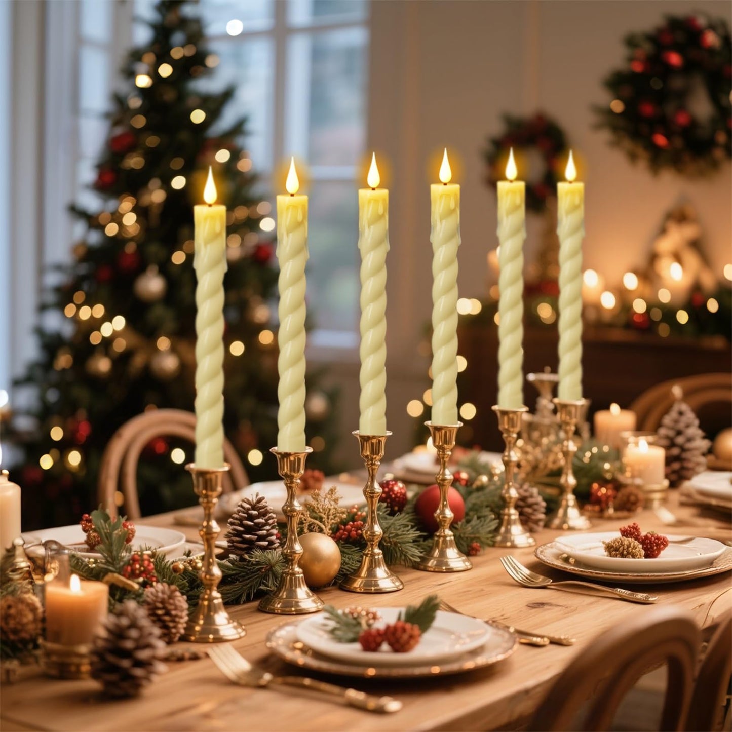DRomance Flickering Flameless Taper Candles with Remote and Timer, 2 Pack Battery Operated LED Taper Candles 3D Wick Plastic Dripping Effect Dinner Wedding Holiday Decor(Ivory, 0.78" D x 9.65" H)