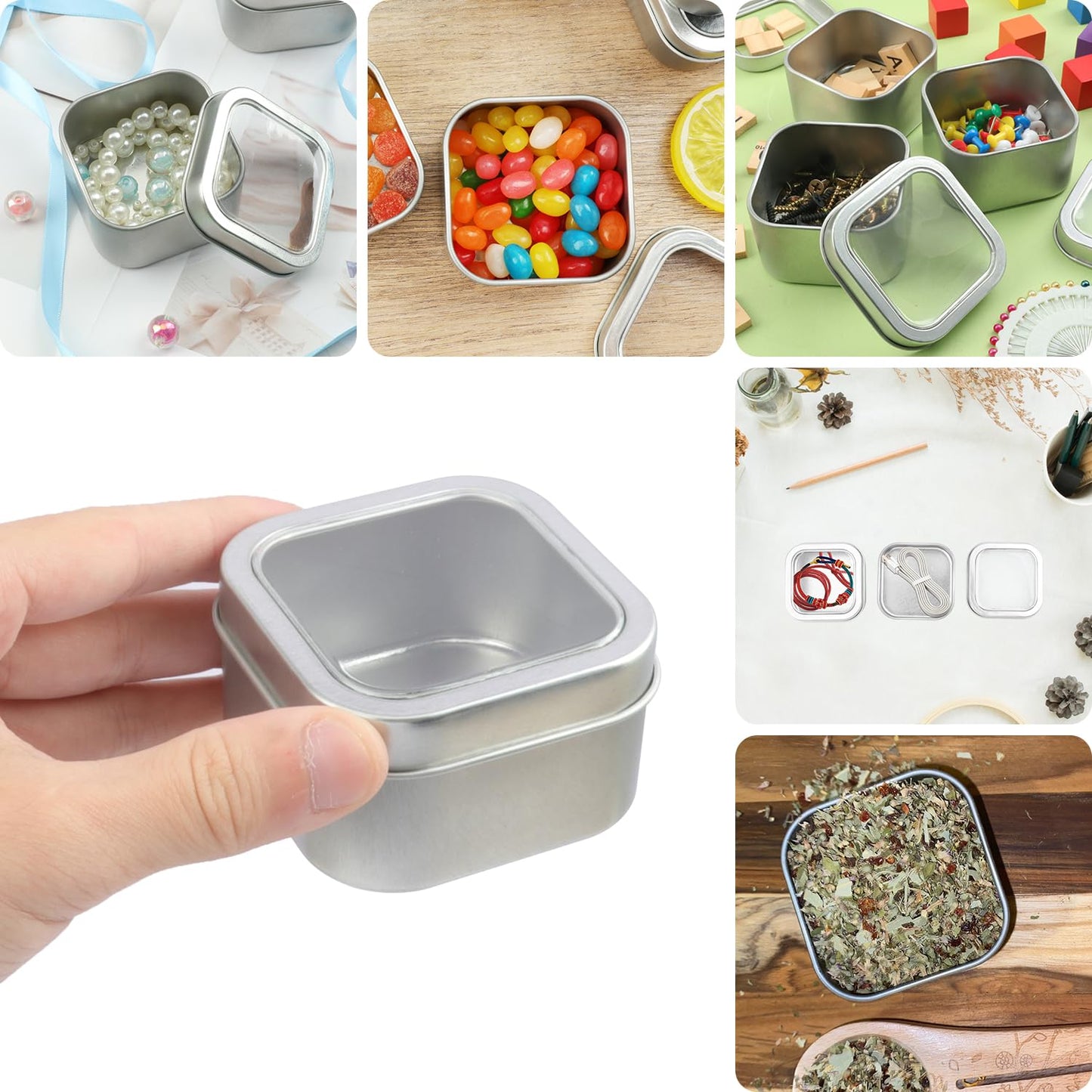 GENHAKON 40 Pack 4 oz Square Metal Tins, Square Candle Tins with Clear Window, Perfect for Candle Making, Gifts & DIY Projects