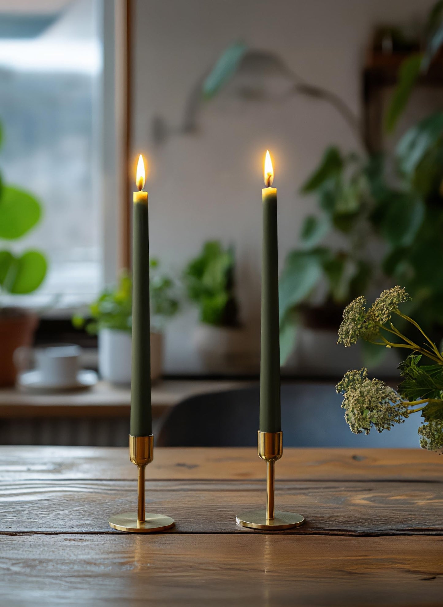 Homeology 6 PK 10" Classic Taper Candles, Dark Moss Green, 7-8 Hours Long Burning, Unscented Tall Candlesticks