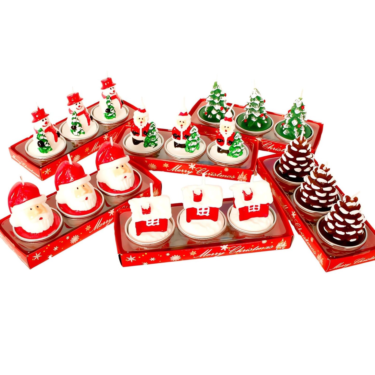 3 Pieces Tealight Candles Handmade Delicate Santa Hat Claus Christmas Tree Candle Wax Snowman Elk Pinecone House Candles for Party Wedding Spa Home Decoration Christmas Gifts