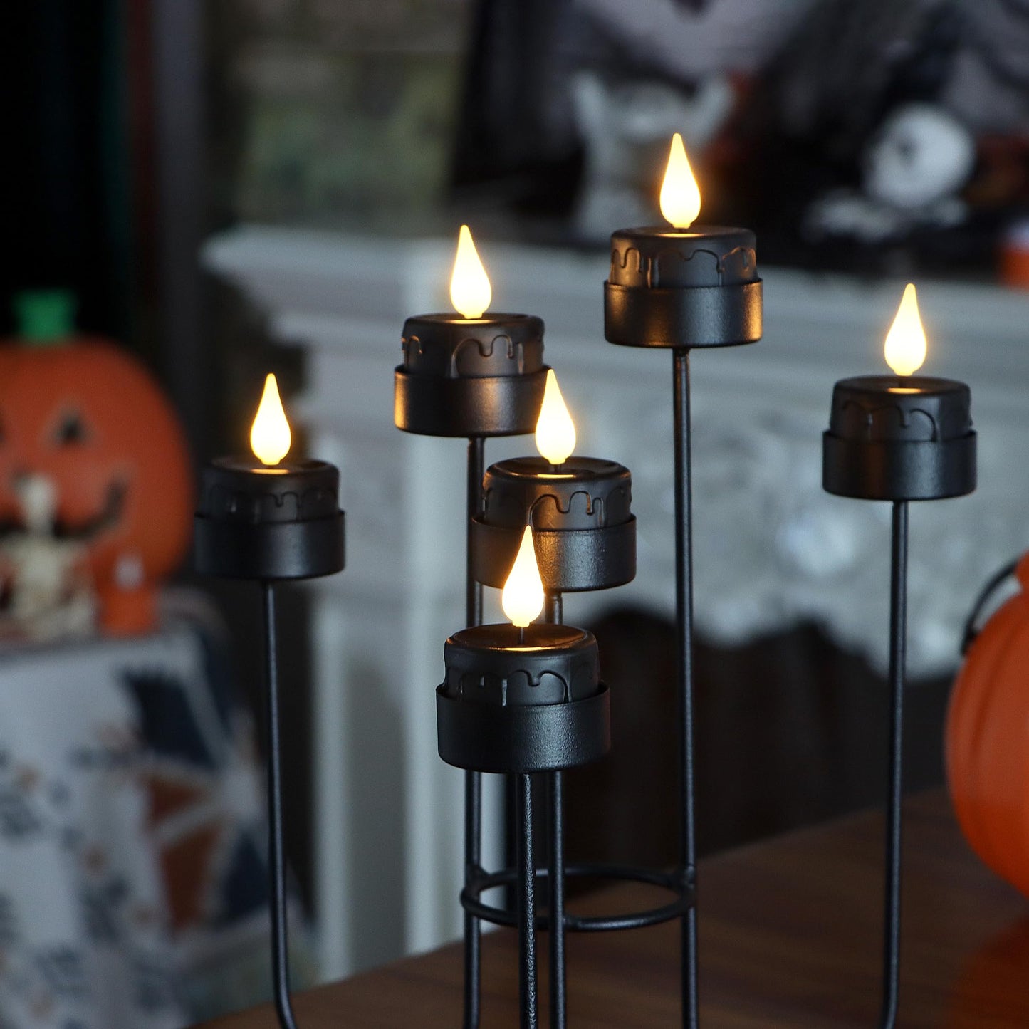 yunsheng 12PCS Black Rechargeable LED Tea Lights Candles with 6H Timer, Halloween Melting Flameless Flickering Candle, Warm White Electric Fake Candles with 2USB Charging Cable, Holiday Home Decor