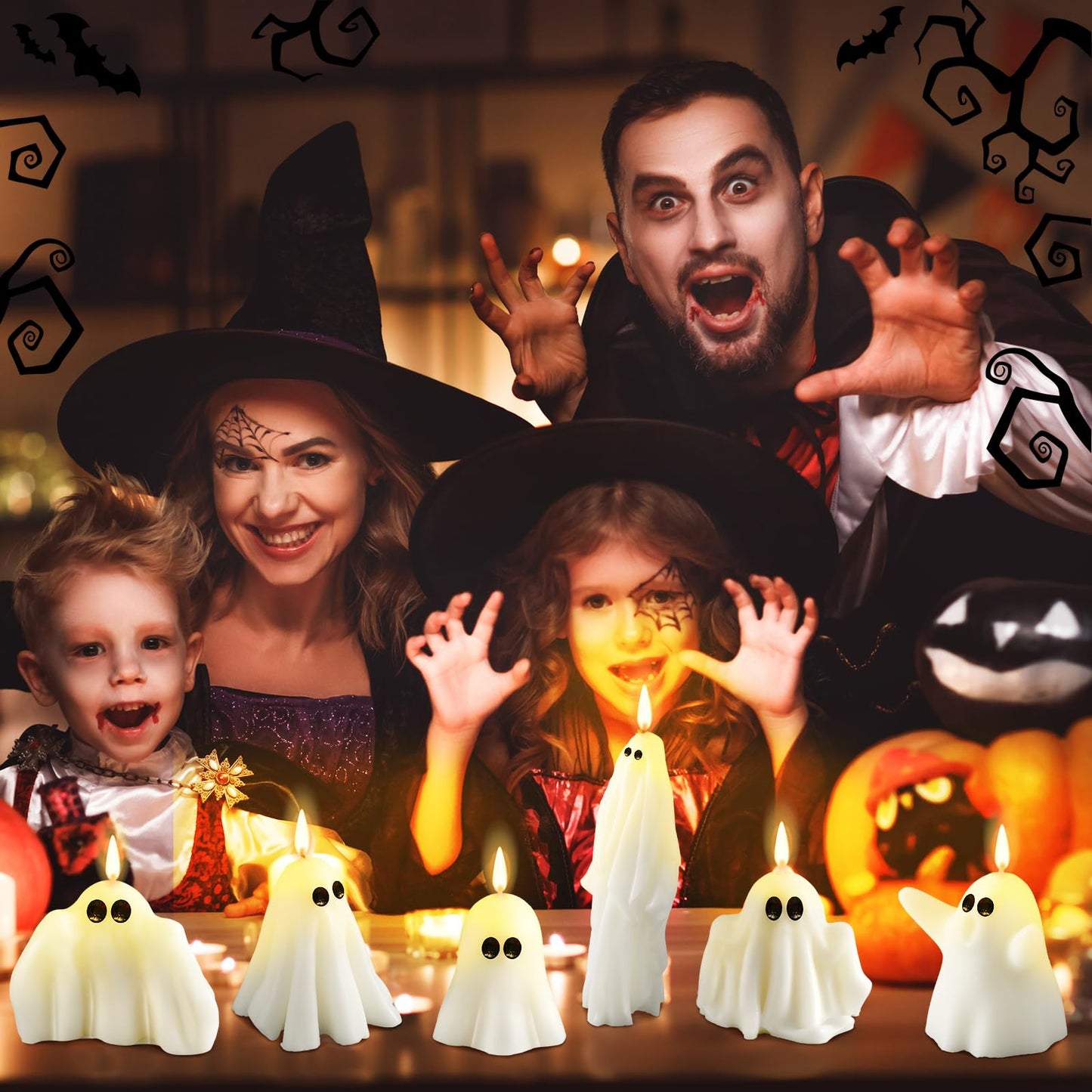 Conelist 6 Pieces Halloween Large Ghost Candles White Spooky Scented Halloween Candles Horror Gifts Candle Tea Lights Goth Room Decor for Summer Dining Table Party Bedroom(Spirit Style,White)