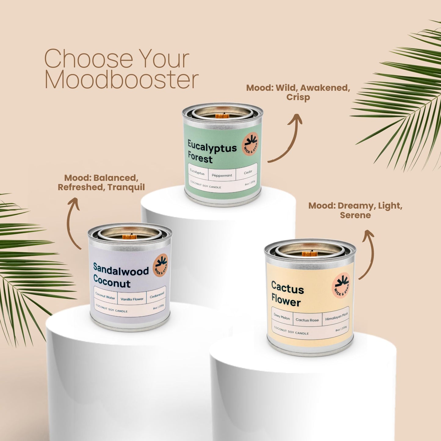 Wick & Star Vegan, Wood Wick, Natural Coconut Soy Wax Aromatherapy Candle, Clean Burning (Cactus Flower)