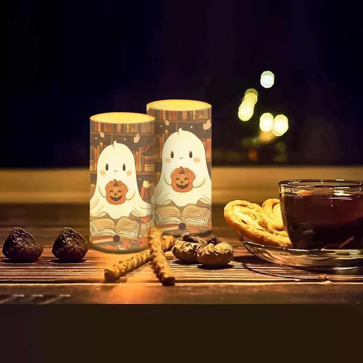 Luarisgur Ghost Pumpkin Battery Candles with Remote Control Flameless Flickering LED Candles for Autumn Thanksgiving Fall Decor Harvest Halloween Party Dining Room Table Centerpiece