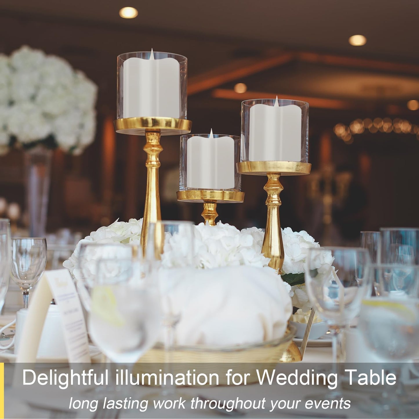 TECHLONG Flameless Candles Battery Operated with Remote Timer, 3D Moving Flame Flickering, Last 600+ Hours Battery Candles, 3" x 3" Ivory Real Wax Electric LED Candle for Wedding Party, Set of 2