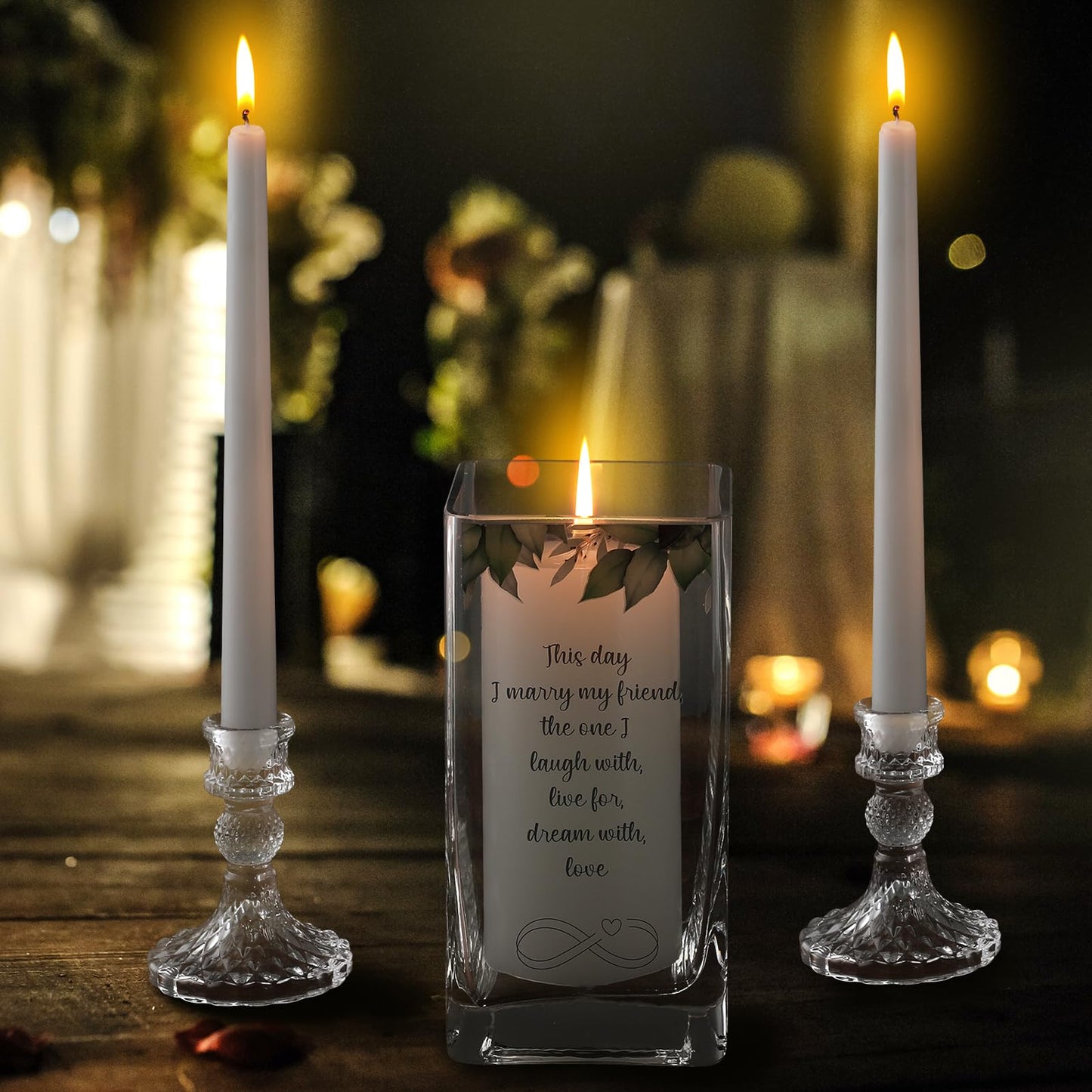 FoldTier Unity Candles with Holder for Wedding Ceremony Set 1 6" Pillar 2 9.8'' Taper Candles 3 Candlestick for Religious Formal Events Church(Green Leaf)