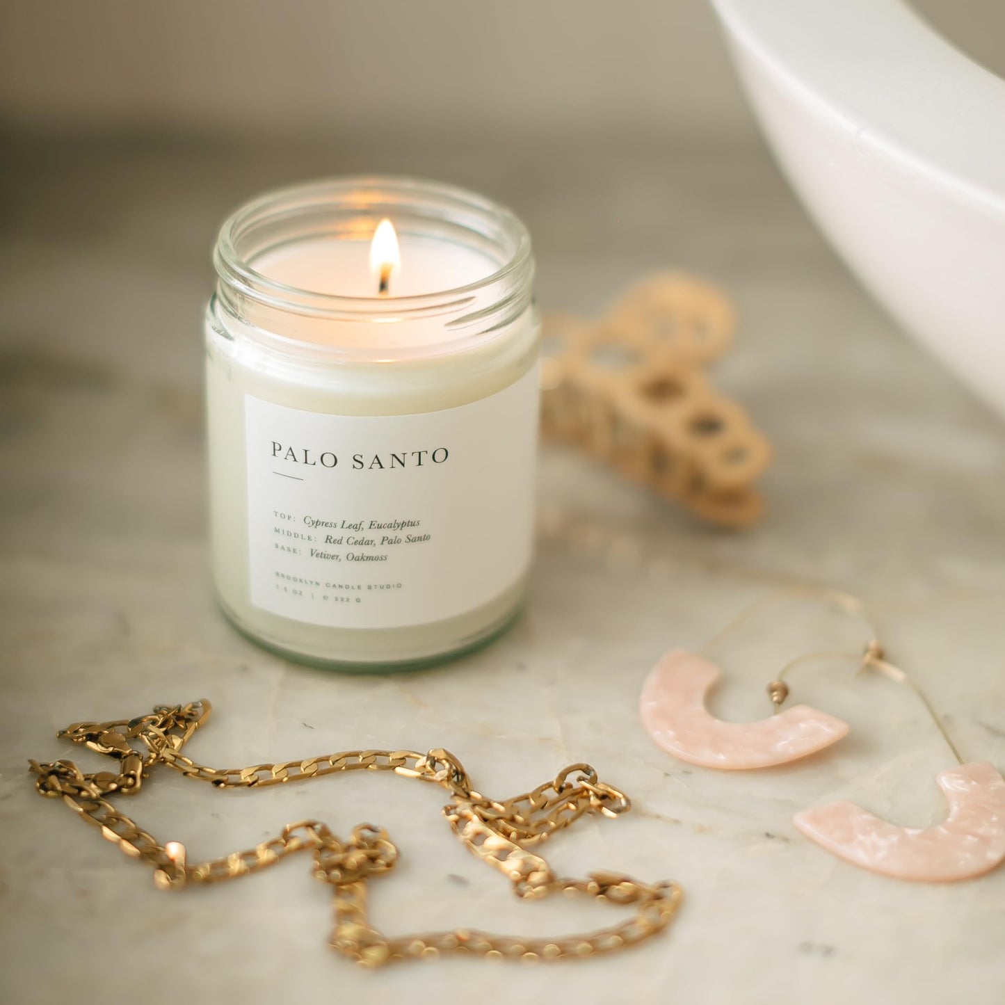 Brooklyn Candle Studio Palo Santo Jar Candle - Cedar and Eucalyptus Luxury Scented Candle, Vegan Soy Wax, Hand Poured in The USA, 50 Hour Slow Burn Time - 7.5 oz