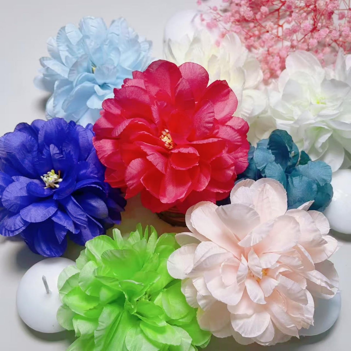 UDU 24 Pcs Floating Candles for Centerpieces and Floating Flowers for Centerpieces Artificial Flower Head for Home Birthday Wedding Party Table Decor Rosered