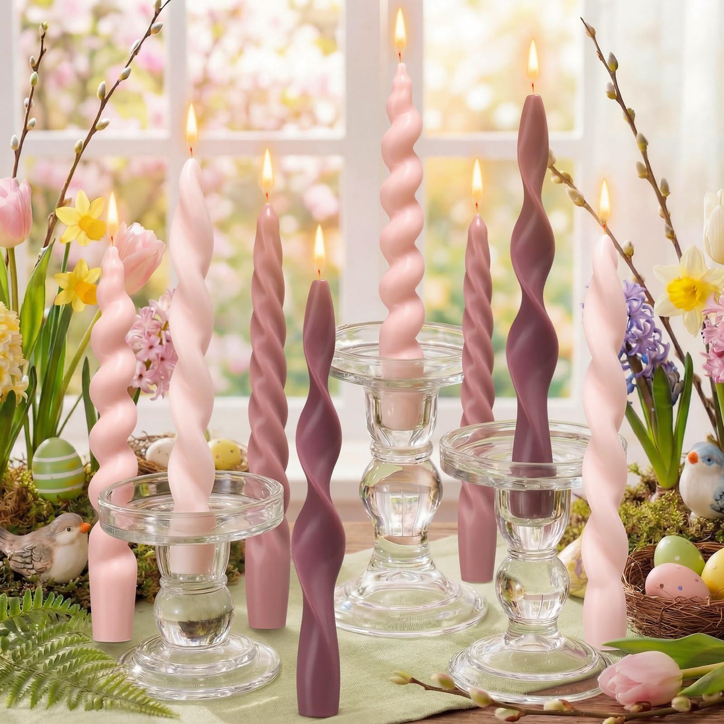 Nuanchu 12 Pcs Pink Spiral Taper Candles Pastel Twisted Wax Candlesticks 7.5 Inch Pink and Red Short Spiral Scented Taper Candles for Wedding Bridal Shower Birthday Party Dinner Table Centerpiece