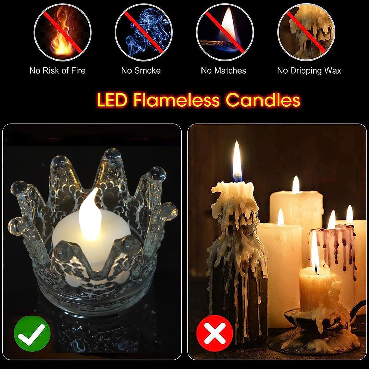HONGJINGCHEN Rechargeable Candles Tea Lights with Remote Timer,Battery Operated Flameless LED Tea Lights Candles with USB Rechargeable for Halloween,Christmas,Weddings,Birthdays 6-Pack(Warm White)