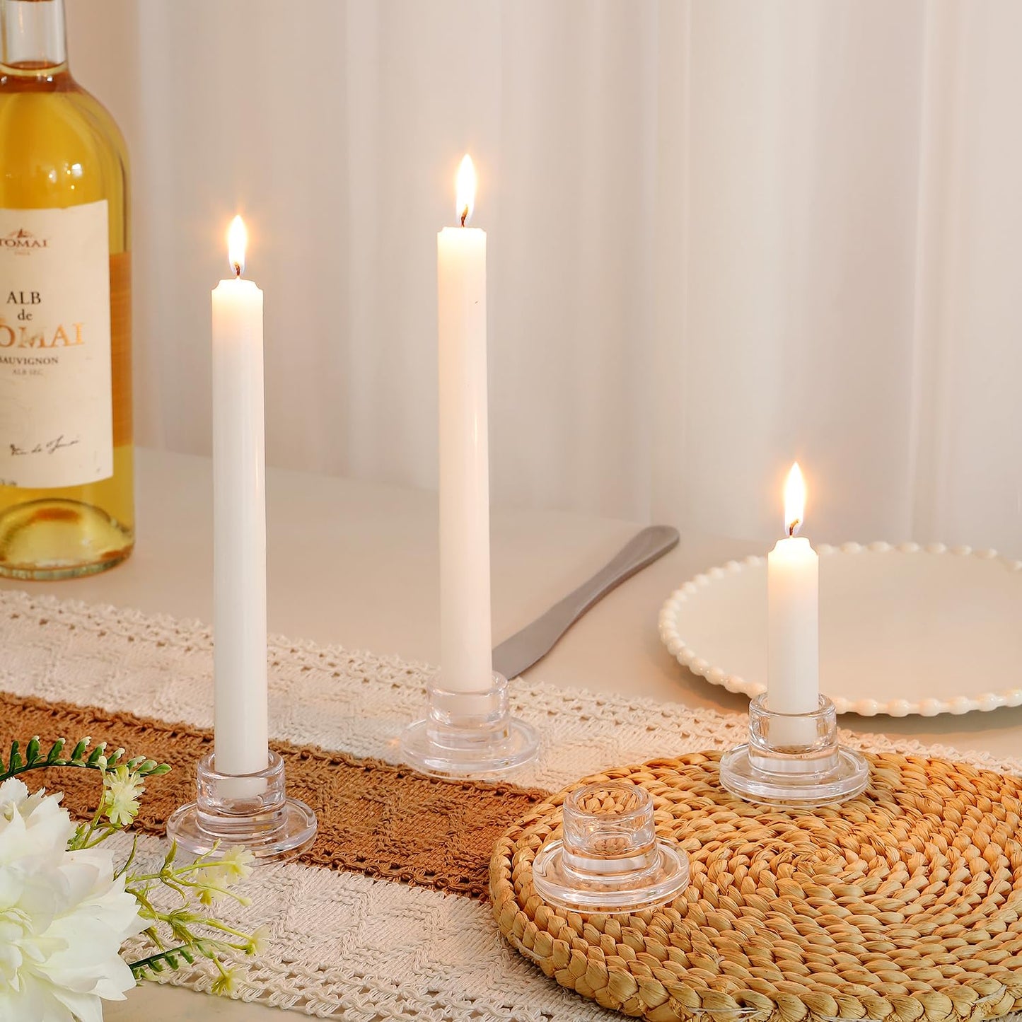 ZQXJWF Clear Glass Taper Candle Holders Set, Round Base Design, Elegant Dining Table Decor, for Table Centerpiece Wedding Party Advent Christmas Home Decorations(36, Clear)