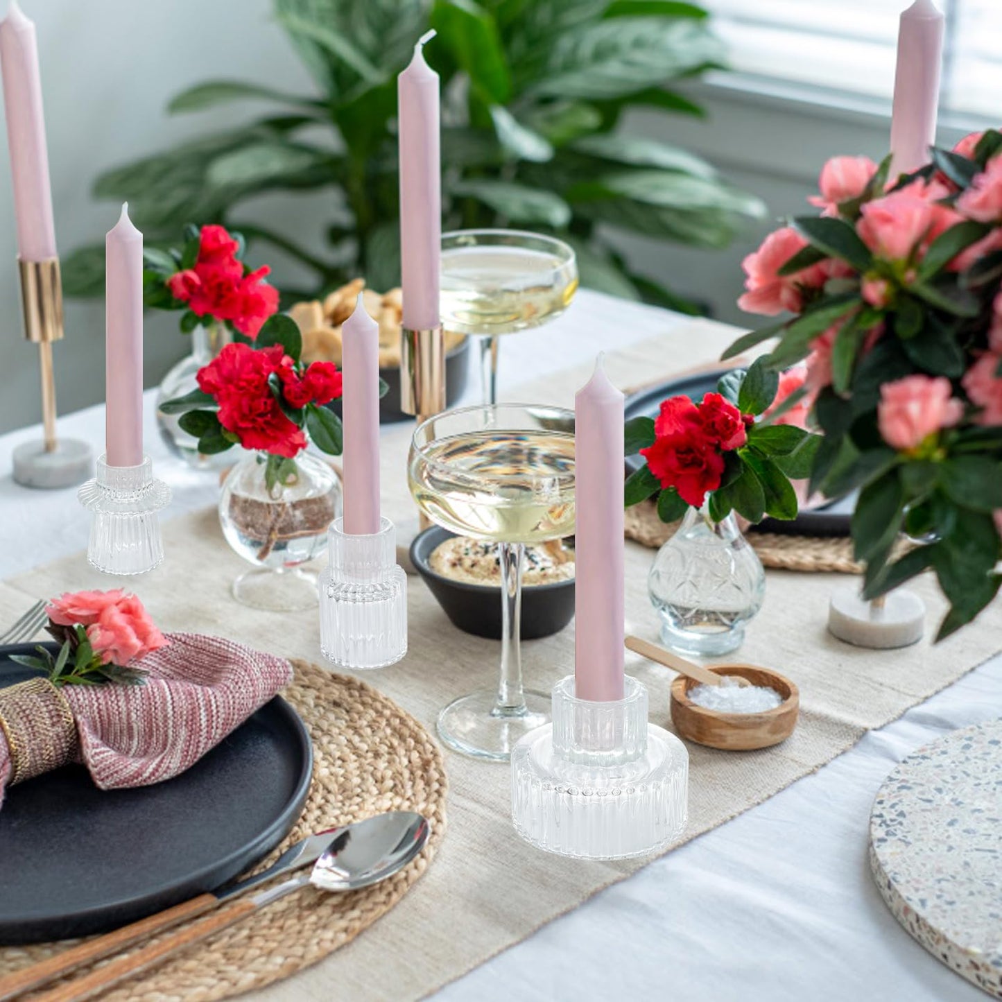 BEZURA Tealight Candle Holder, Taper Glass Candlestick Holders, Votive Candle Stick Candle Holder for Table Centerpiece Wedding Dinner