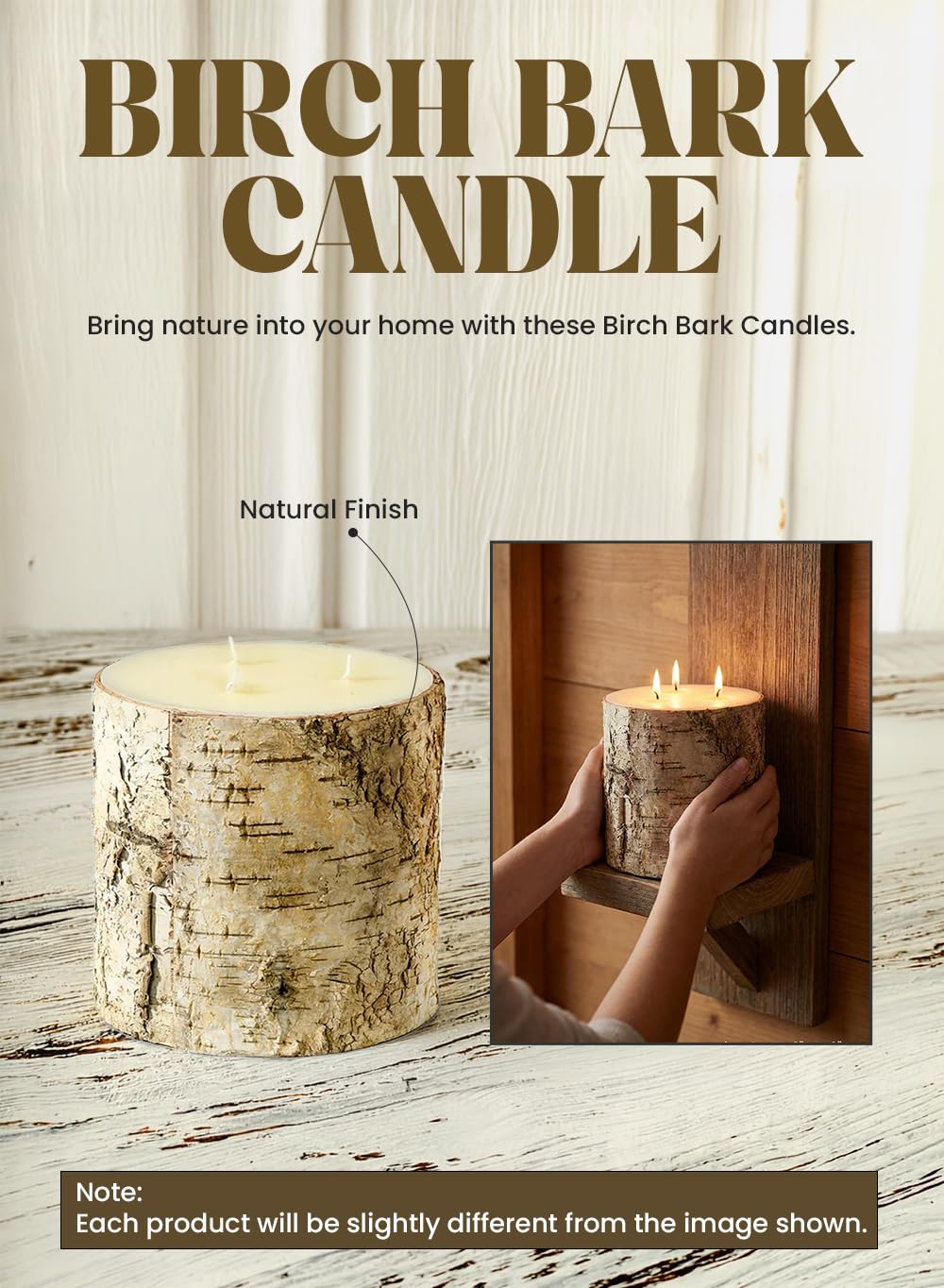 Serene Spaces Living Birch Bark Candle – Pillar Style Candle Brings Nature Indoors, Ideal for Weddings, Parties, Events, Restaurants, Home Decor, 6" Diameter & 6" Tall