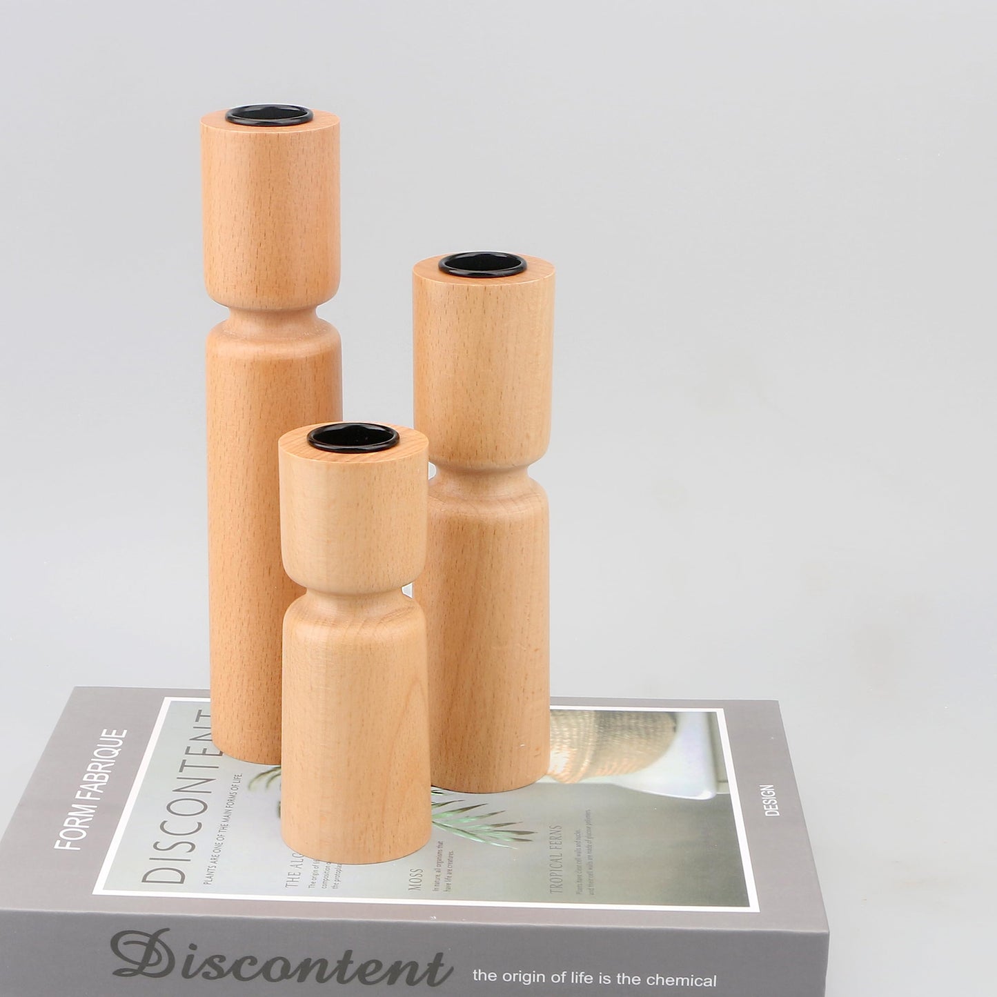 MILIVIXAY Decorative Wood Candle Holder Set of 3-Home Decor Taper Candle Stand,Natural Beech Wood Candlestick Holders Coffee Table Mantle Decor Centerpieces for Fireplace,Living or Dining Room Table.