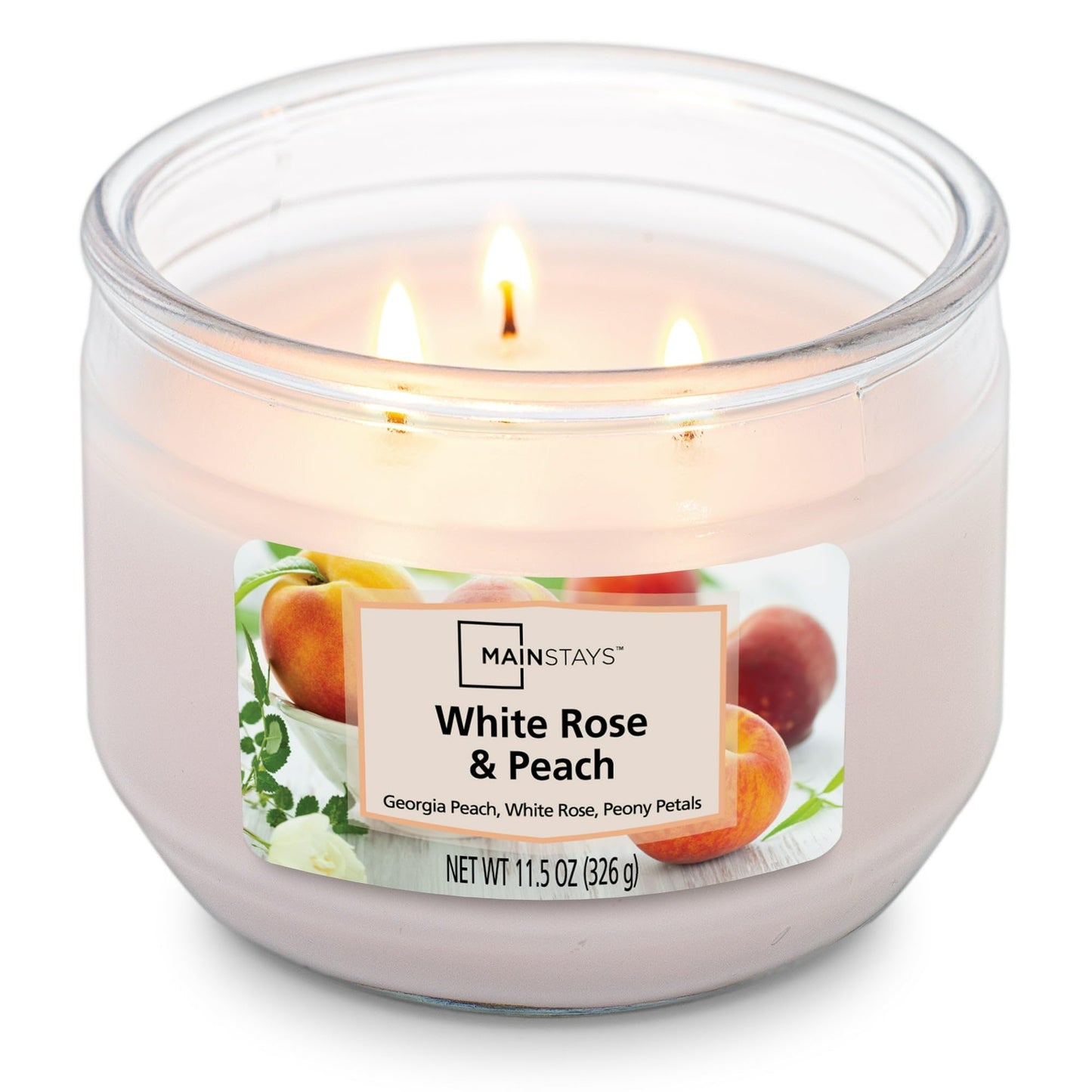 Scented 3-Wick Glass Jar Candle, 11.5 oz (White Rose & Peach)