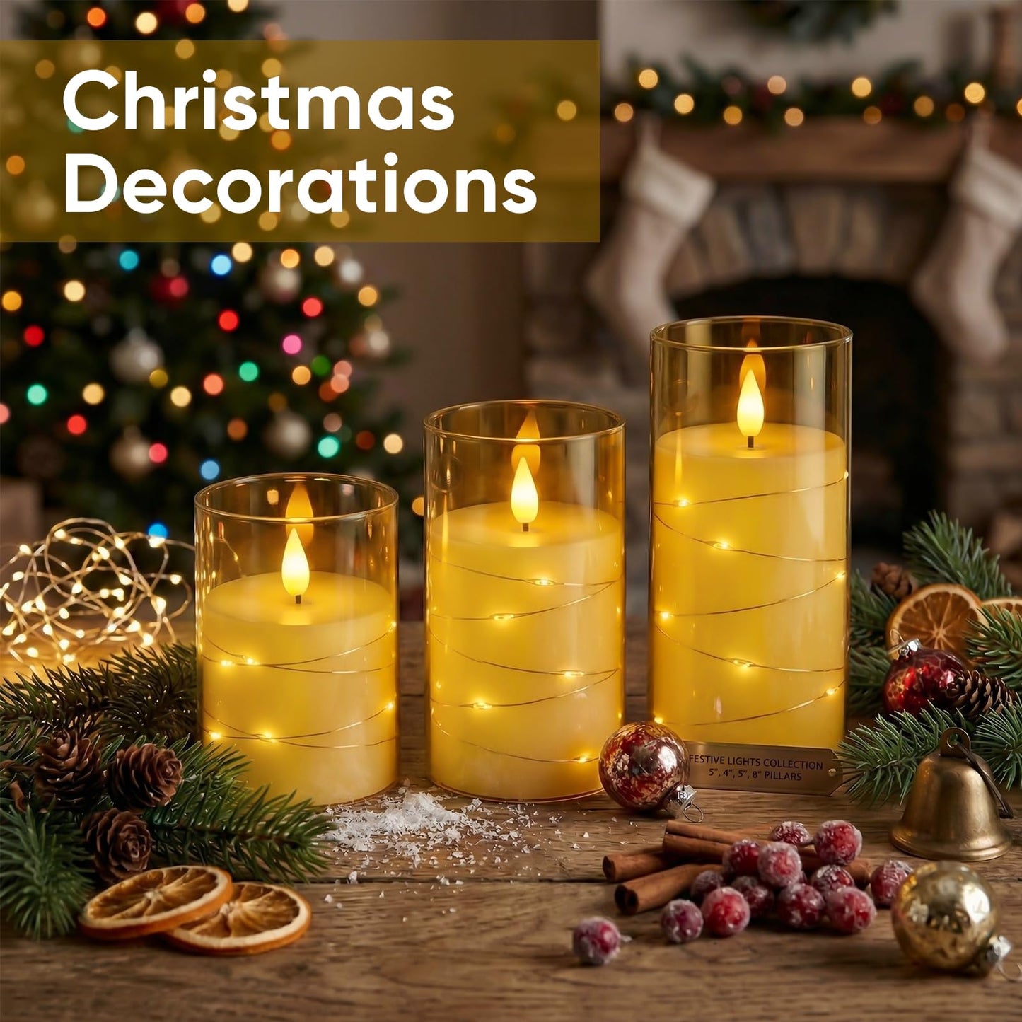 Amagic Flameless Candles, Flickering Battery Operated Candles Embedded Fairy String Light, Realistic Pillar Candle with Remote Control and Timer, Acrylic Amber Gold, Set of 6, D3 x H4 5" 6"