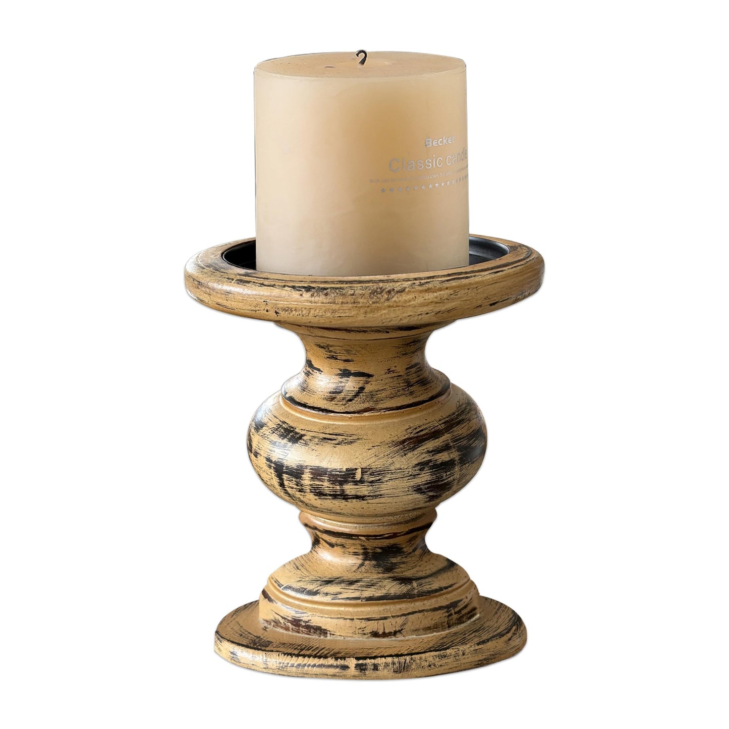 SOFE Antique Wood Pillar Candle Holders, Rustic Farmhouse Large Candle Holder, Wide Pedestal Candle Holders, Perfect for Dining Room, Living Room, Coffee Table Decorative