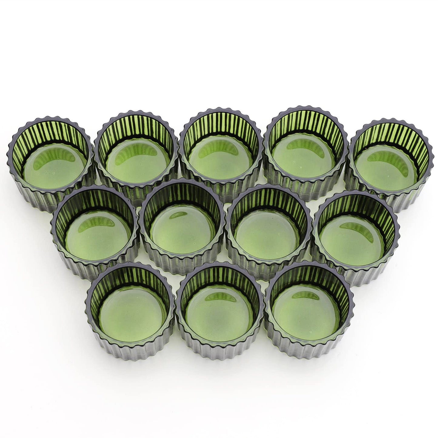 VOHO 24pcs Green Tea Lights Candle Holder for Christmas Decorations, Ribbed Glass Tealight Candle Holder for Wedding, Holiday/Birthday Gifts