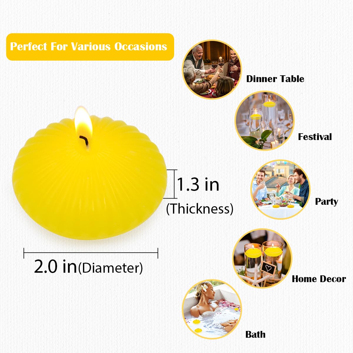 Citronella Floating Candles for Cylinder Vases, 24 Pack 2 Inches Yellow Water Candles for Centerpieces at Wedding Dinner Party Spa Treatments