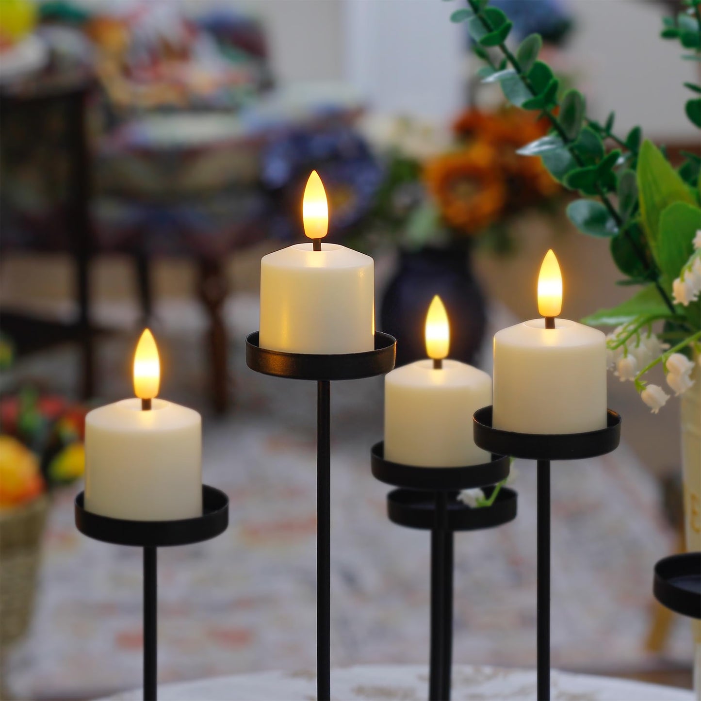 Mavandes Small Flickering Tea Light Flameless Candles with Battery and Remote,1.5" x2.5" Ivory LED 2/4/6/8H Timer Votive Battery Operated Pillar Plastic Long Lasting 6pcs Tealight Candles