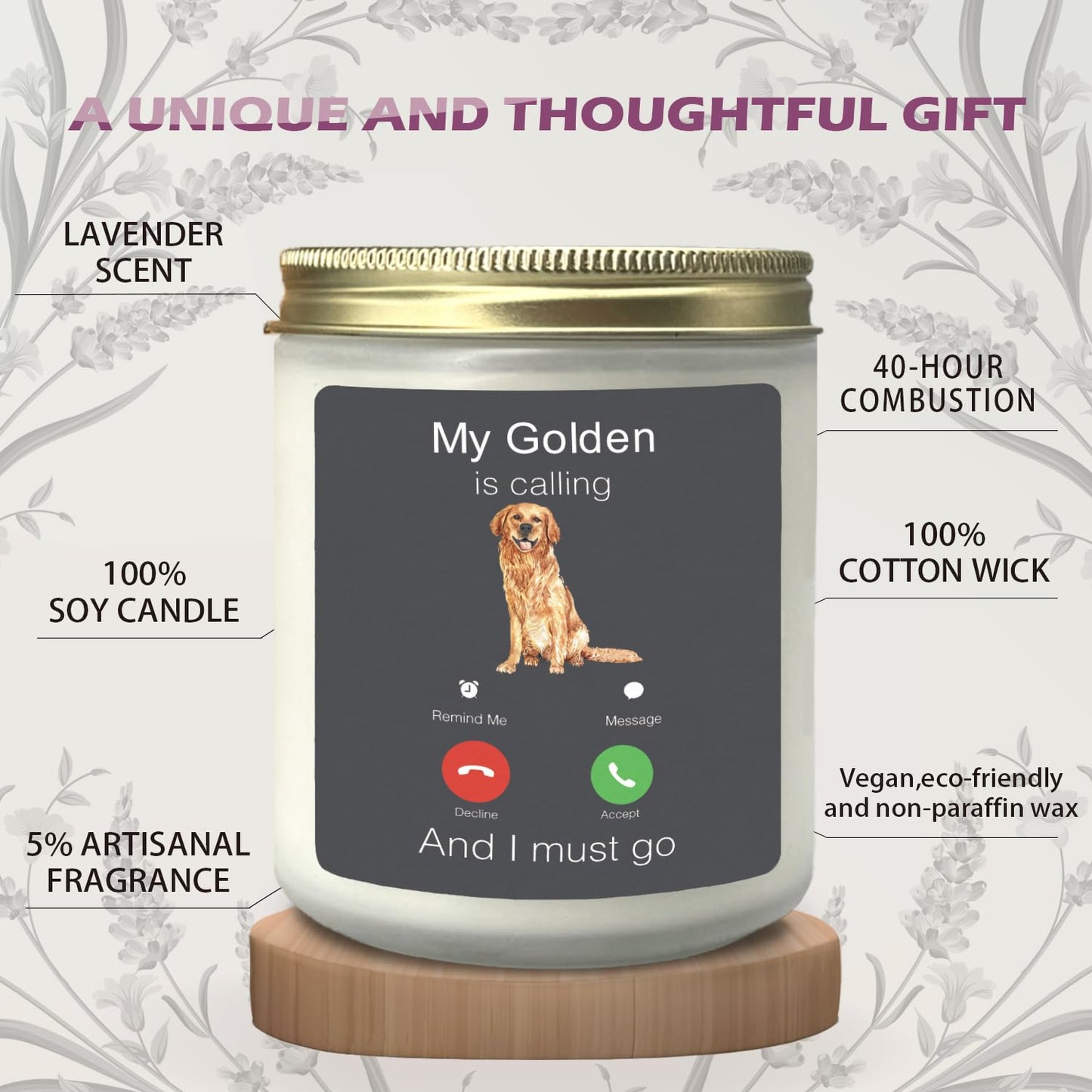 CIOJUNE My Golden Retriever is Calling Lavender Scented Candles for Home, Golden Retriever Lovers Gifts for Women Girl