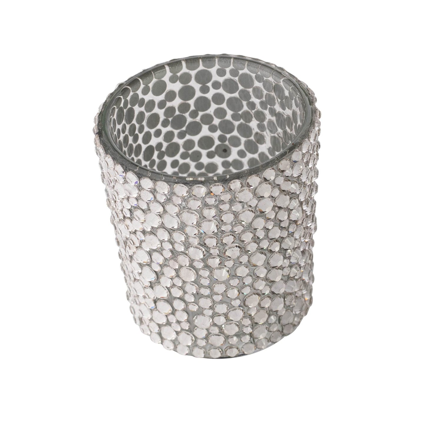 Strass Votive Holder, Glass, Sparkling Rhinestones, Candlelight, for an Elegant, Romantic Aesthetic, Silver, 2", Sold Individually