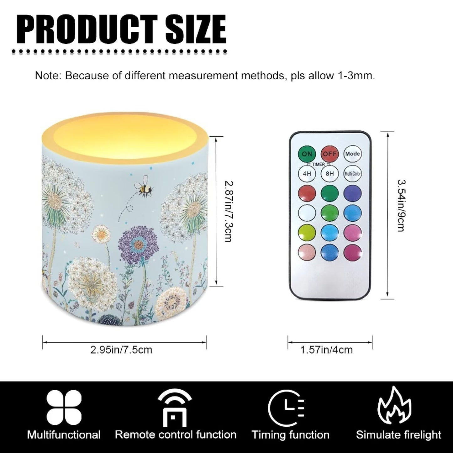 Cozeyat Dandelion Practical LED Flameless Candles Set of 4 Battery Powered with Remote Timer Dancing Flame Waterproof for Indoor Outdoor All Purpose Decor