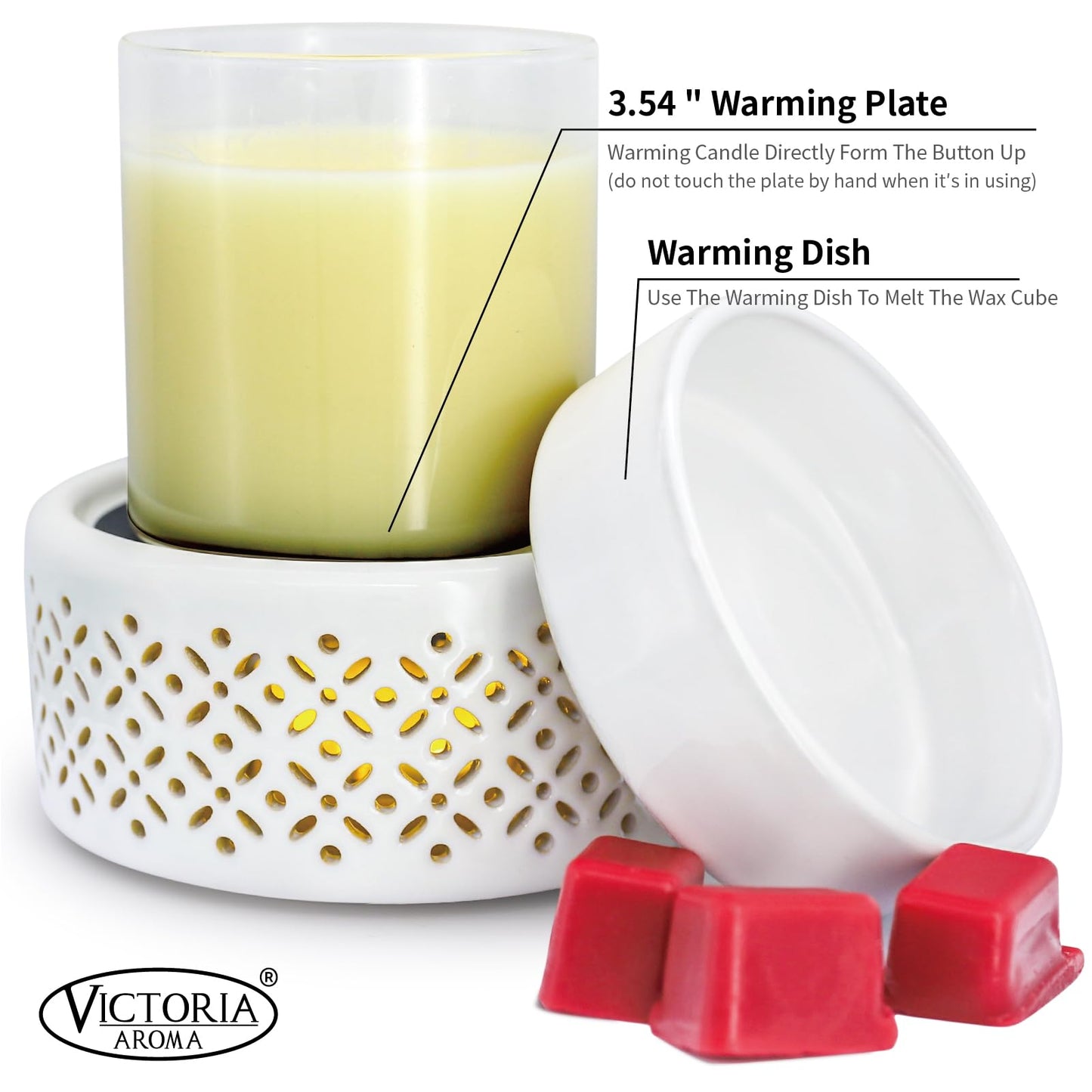 VICTORIA AROMA Ceramic Wax Melt Warmer - LED Night Light Candle Wax Warmer for Scented Wax, Electric Fragrance Wax Melter for Home, Office, Bedroom Decor, and Gifts