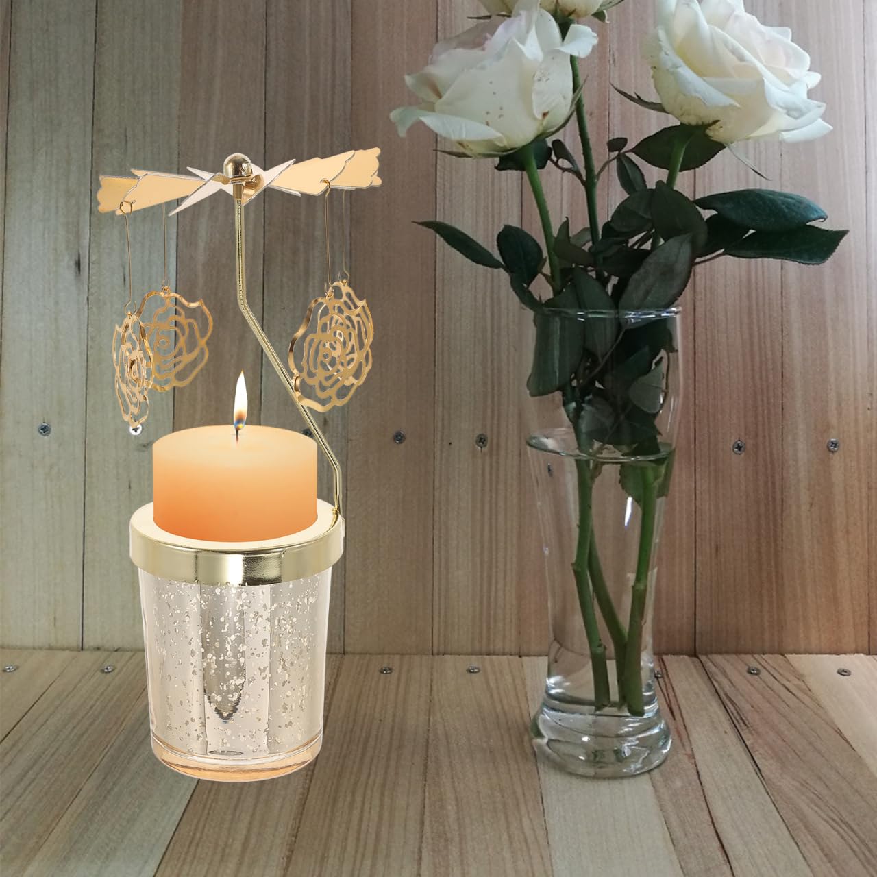 HOMSFOU Rotating Metal Candle Holder for Parties Creative Design Scented Candle Stand for Weddings and Festivals Decor Lively Atmosphere
