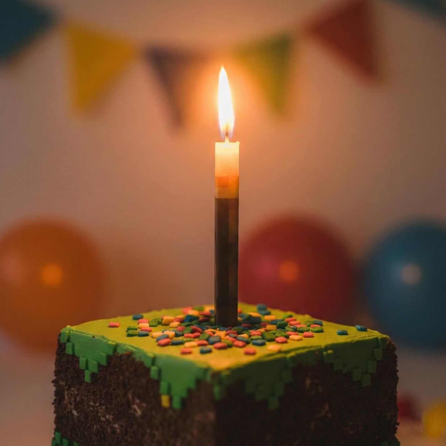 Camtoms Birthday Candles (8 Pack) - Large 3-Inch Cake Toppers - Birthday Cake Decorations for Boys - Novelty Gaming Themed Pixel Torch Candle Set for Level Up Celebration