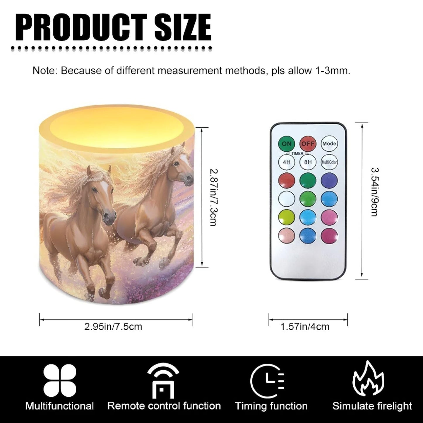 NETILGEN Running Horse Print Flickering Flameless LED Candles Pack of 4 Color Changing Battery Operated LED Pillar Candles with Remote Timer Control