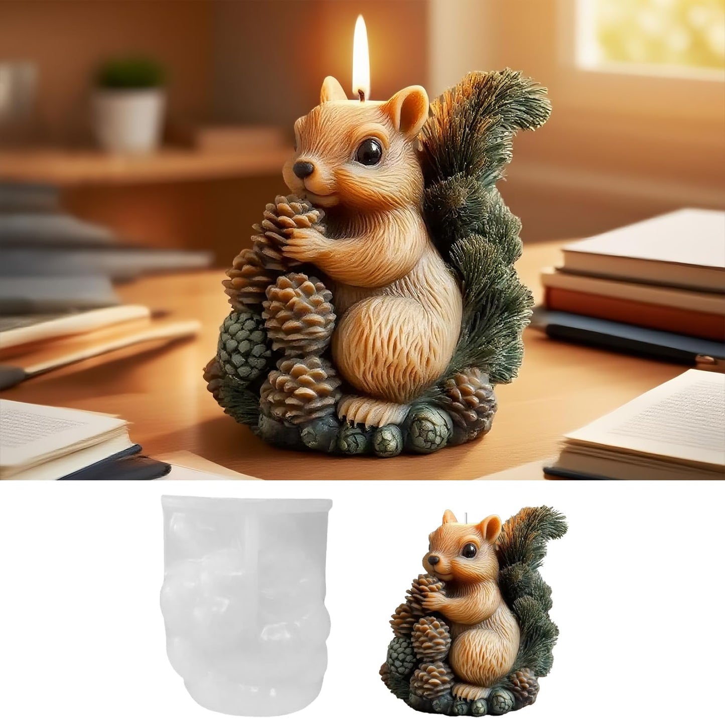 Squirrel Silicone Candle Mold, 3D Cute Animal Squirrel with Pinecone Molds for Candle Making, Resin Casting Molds for DIY Epoxy Resin Craft, Aromatherapy, Plaster Ornament & Home Decoration